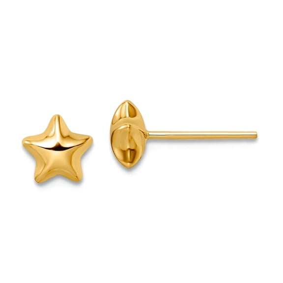 14k Gold Polished Small Puffed Star Post Earrings 6.5x6.25mm Wide Stud Earring for Women - .5 Grams