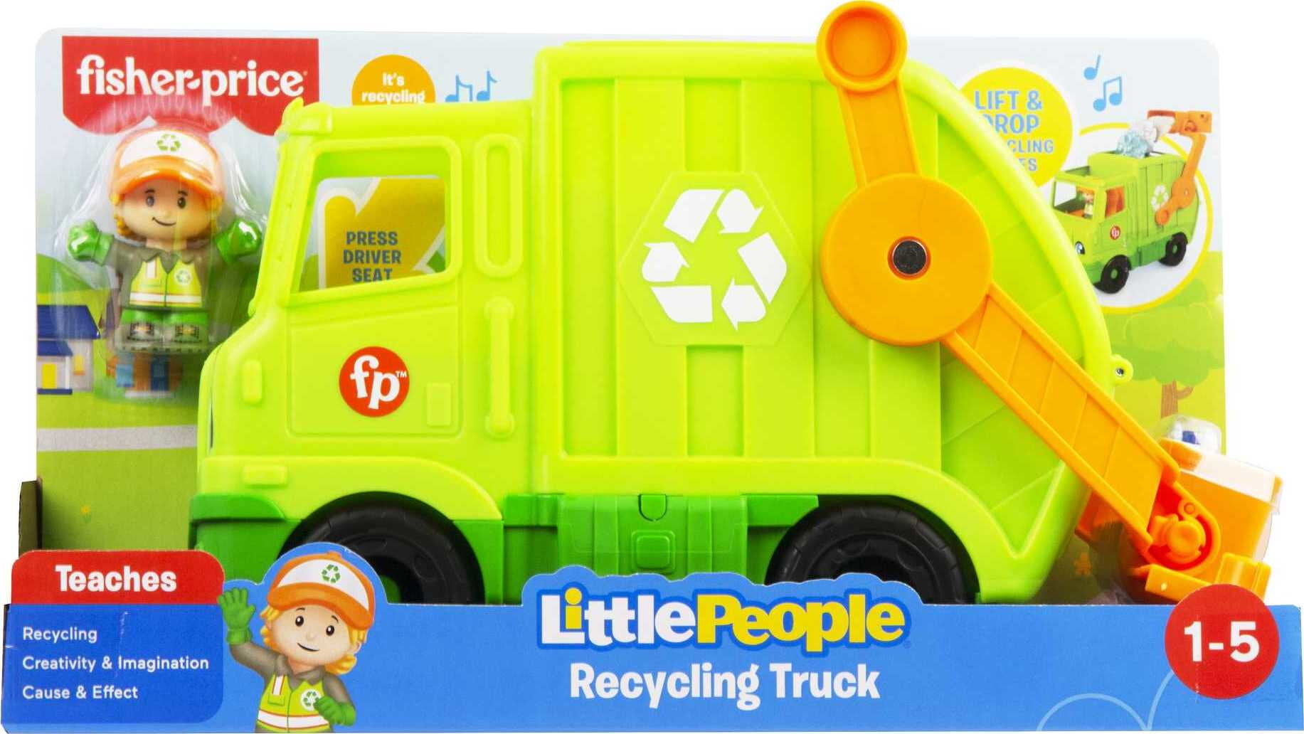 Details about    Fisher Price Little People Vehicle Green Recycle Truck Garbage Dump Yellow Toy 