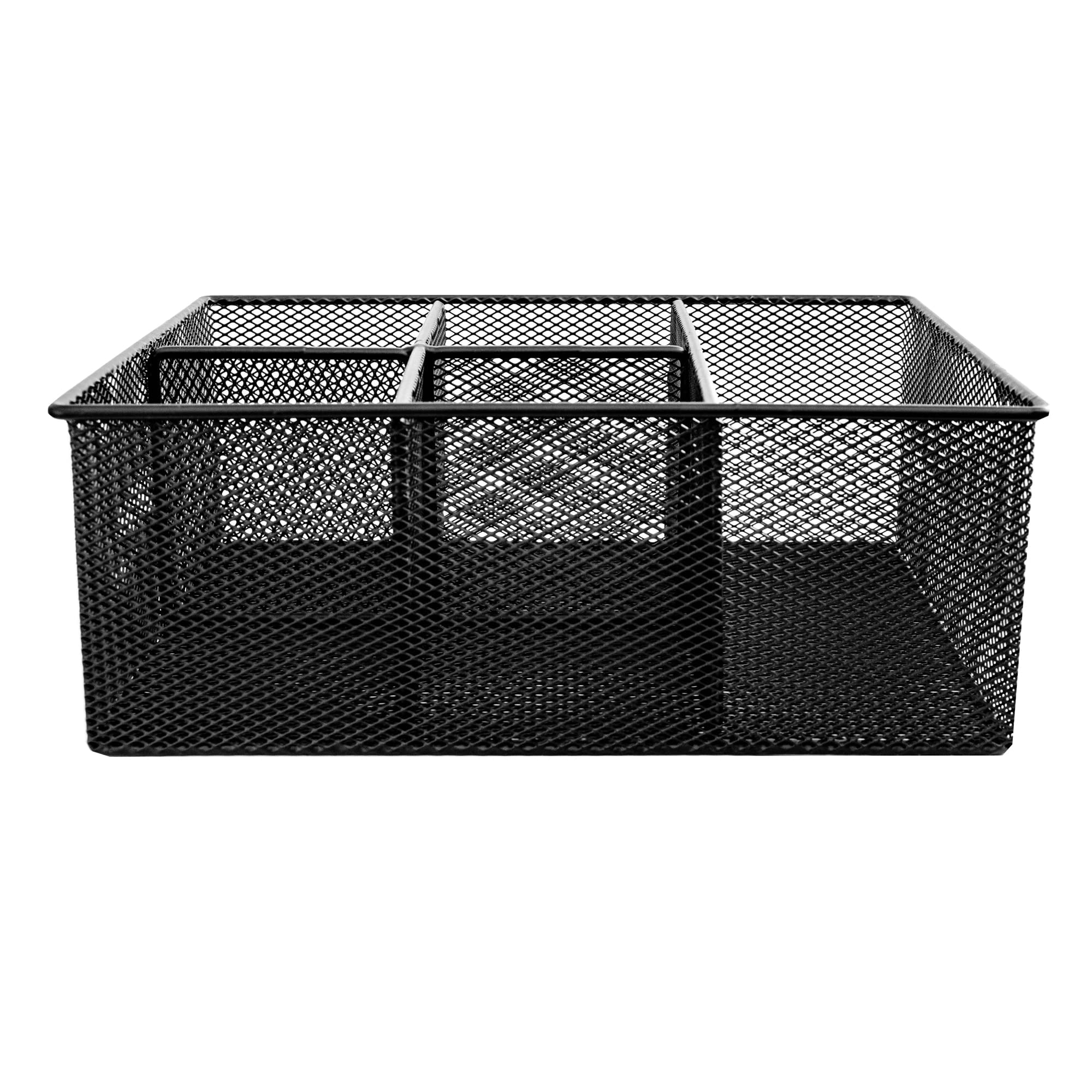 Maypes Kitchen Utensil Holder, 5-Compartment Silverware Organizer for Party Hosting, Black Flatware Caddy, 3.5 x 3.75 x 3.5 In
