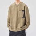 thumbnail image 2 of Ediodpoh Chandail en Molleton Homme Patchwork Bicolore Col Rond Ample Design Poche Poitrine Manches Longues Khaki TTTG, 2 of 9