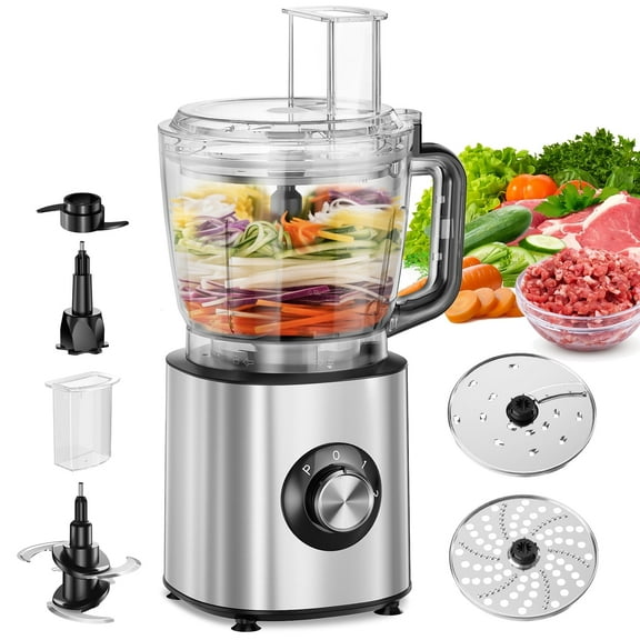 TINANA 6-in-1 Food Processor, 10 Cup 1000W Electric Vegetable Chopper, Multifunctional Slicer, Food Shredder, Dough Mixer, BPA-Free, Dishwasher Safe Kitchen Appliance for Family Cooking and Meal Prep