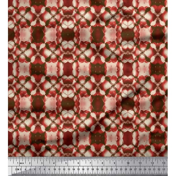 Soimoi Orange Japan Crepe Satin Fabric Mosaic Tie-Dye Printed Fabric 1 Yard 44 Inch Wide