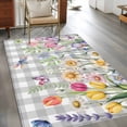 thumbnail image 2 of Wildflowers Area Rugs 4'x6', Washable Small Throw Rugs for Office Bathroom, Spring Watercolor Tulip Floral Leaf Grey Plaid Indoor Outdoor Rug Non-Slip Low Pile Carpet Runner Reversible Floor Mats, 2 of 8