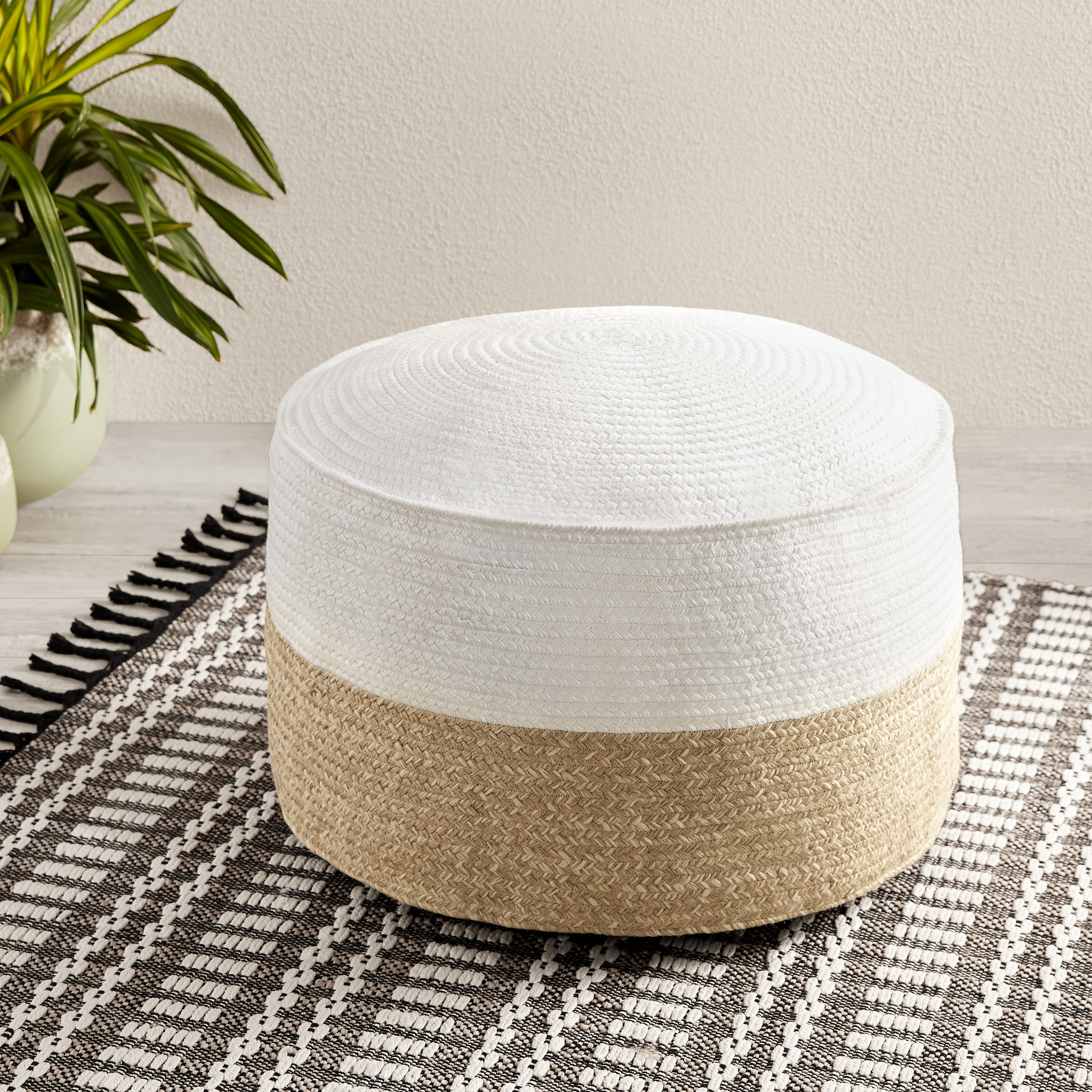 D&JM Brown and Ivory Round Outdoor Pouf Ottoman - image 2 of 9