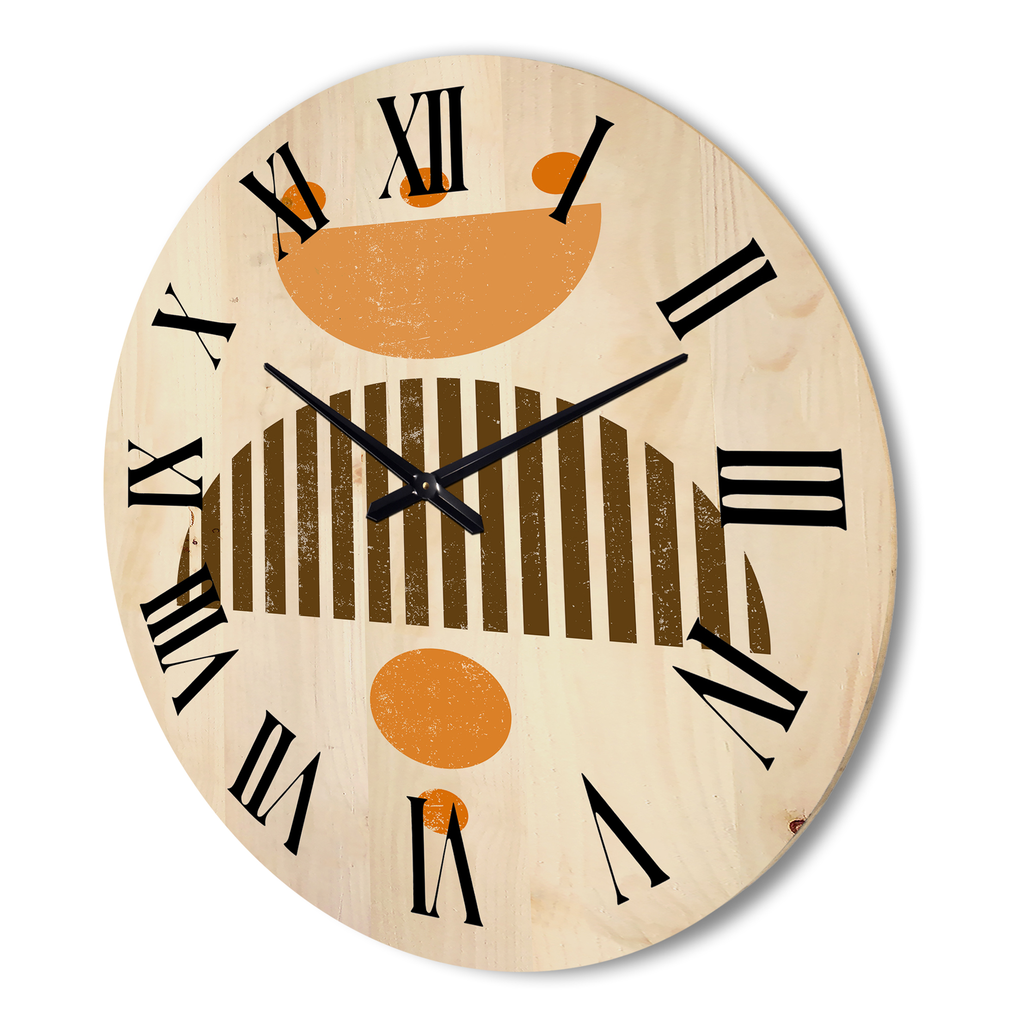Designart 'Abstract Minimal Moon and Sun In Earth Tones II' Modern Wood Wall Clock