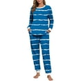 thumbnail image 3 of FAHXNVB Fleece Pajama Sets for Womens 2 Piece Soft Warm Fluffy Fuzzy Pajama Set Cute Striped Long Sleeve Cozy Winter Pj Outfits with Pockets, 3 of 6
