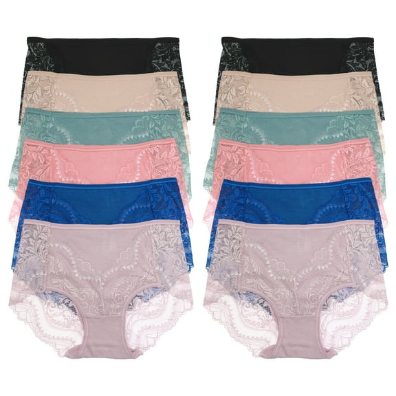 Angelina Cotton High-Rise Brief Panties with Lace Accent (6-Pack)