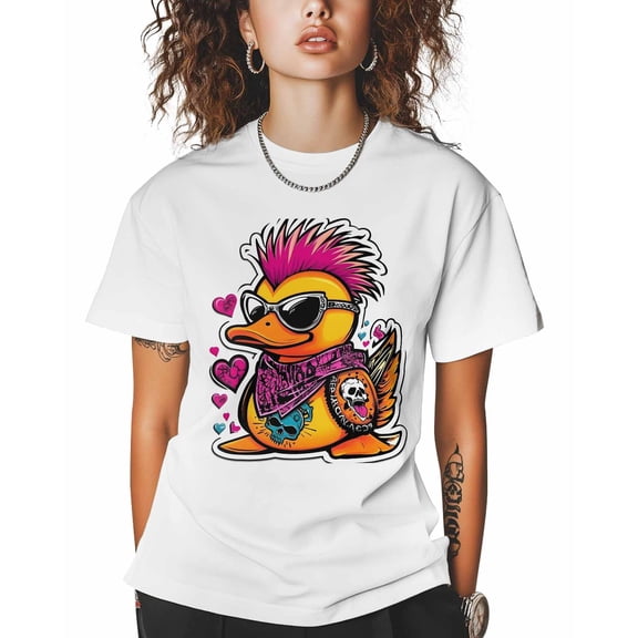 Women's Graphic T-Shirt White L Women's Tops Trendy Ducks Crew Neck Short Sleeve Shirts for Women