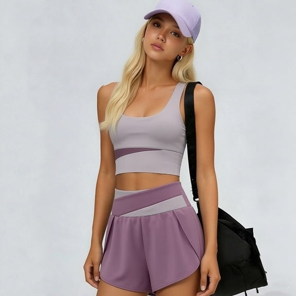Uobin Women 2 Pieces Yoga Set Sexy Color Block Crop Tank Tops And High Waist Shorts Casual Activewear Outfits