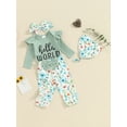 thumbnail image 4 of Newborn Baby Girl Clothes Hello I'm New Here Letter Romper+Floral Pants+Hat+Headband+Coming Home Outfits, 4 of 7