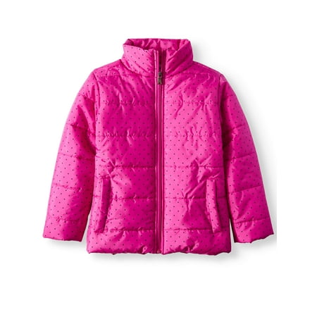 Purple Winter Coat - Bocini Tonal Dot Puffer Jacket (Little Girls & Big Girls)