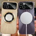 thumbnail image 6 of Compatible with iPhone 15 Case 2023 【Support for Magsafe】 Magnetic Logo View Magnetic Plating Luxury Case Wide Lens Camera Protection Shockproof Corner Back Cover -Gold, 6 of 6