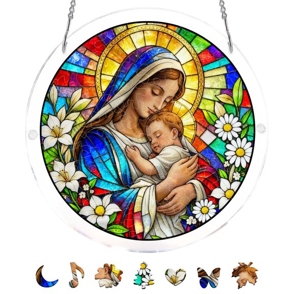 DIY Acrylic Puzzle Sun Catcher Window Hanging Ornament With Metal Chain For Home Decor F