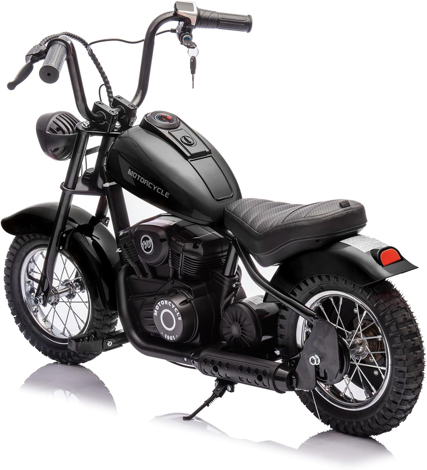 24V Kids Electric Dirt Bike with 2-Speed 14 MPH Motor, Ride-On Off-Road Motorcycle for Boys & Girls – LED Lights, Leather Seat, Handbrake, 12" Air Tires, Max Weight 150 lbs, Black