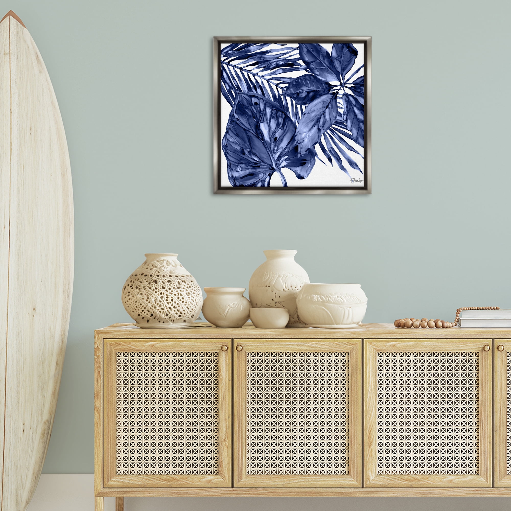 Stupell Industries Hued Plant Fronds Botanical & Floral Painting Gray Floater Framed Canvas Art Print Wall Art, 25 x 25