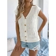 thumbnail image 3 of Women'S Short Sleeve Button Down Cardigan Sweater V Neck Cable Knit Shrug Vest White S, 3 of 6