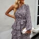 thumbnail image 4 of Vestido de mujer con hombros caídos, manga larga, estampado floral de una pieza para todas las estaciones, negro M, 4 of 8