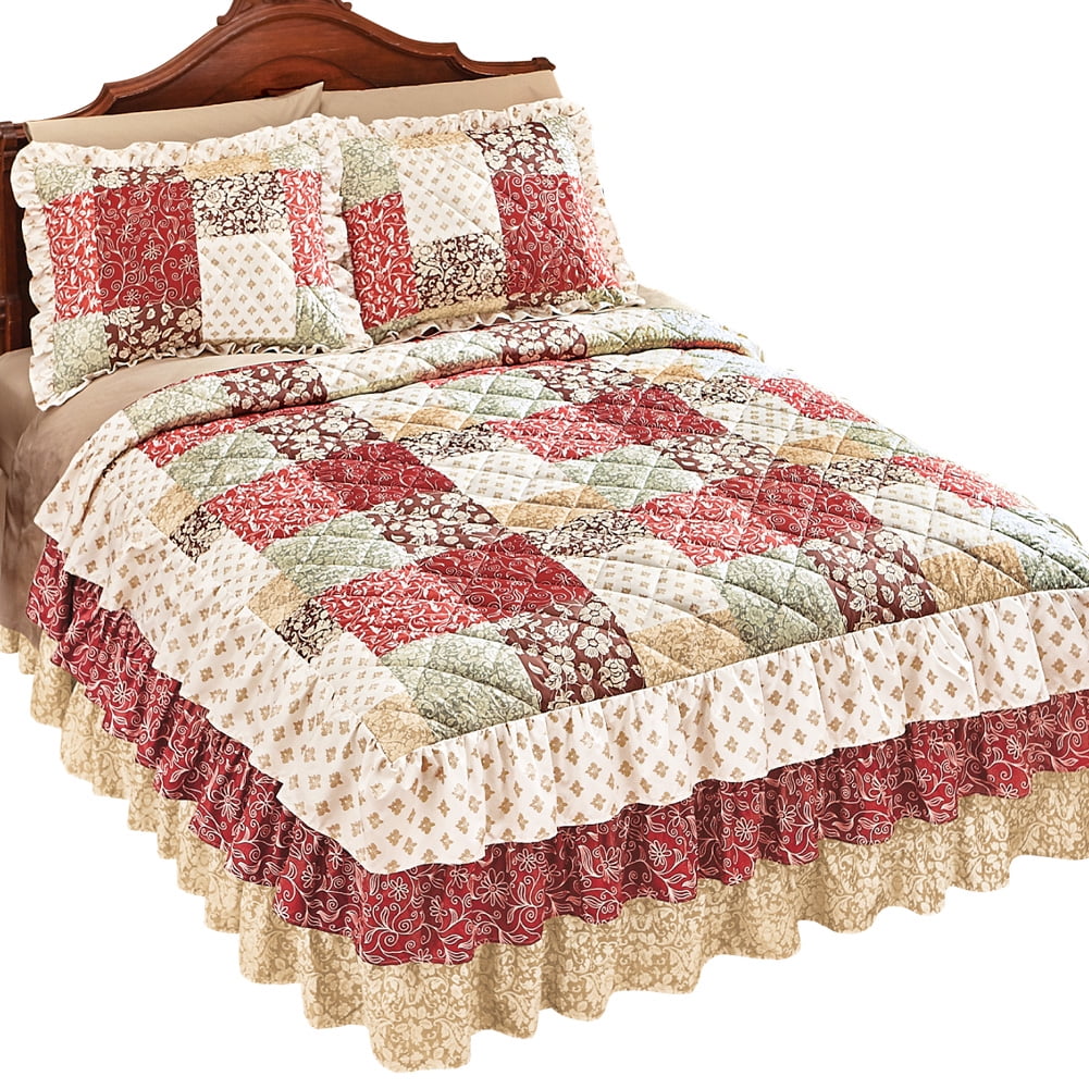 Home Kitchen Holiday Bedroom Decor Red Multi Reversible Twin Collections Etc Fall Leaves Patchwork Quilt Quilts Sets
