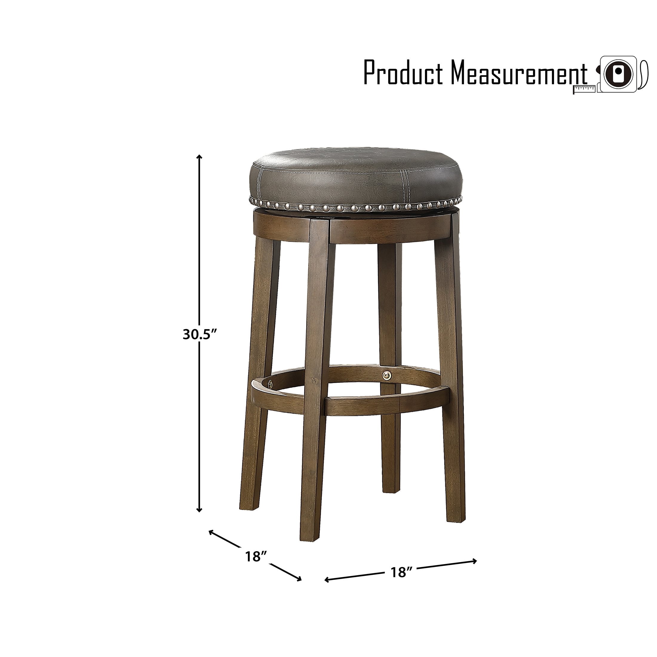 OakvillePark Muny Round Swivel Pub Height Barstool (Set of 2), Gray