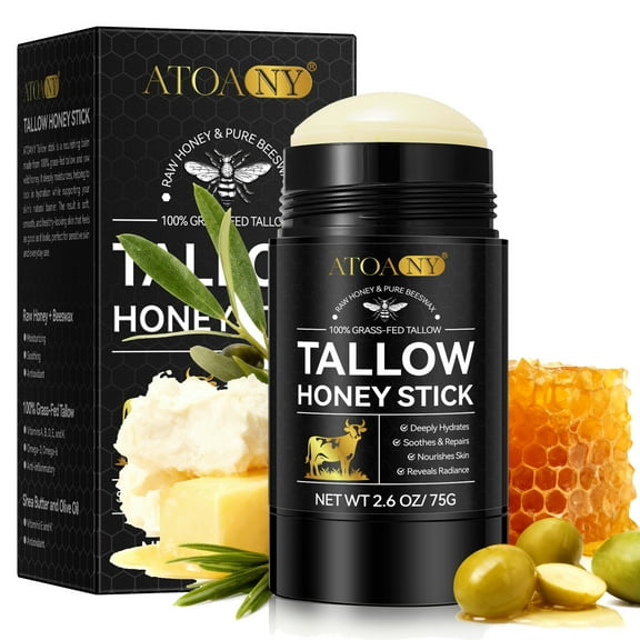 Atoany Tallow Honey Stick: 100% Grass-Fed Tallow & Raw Wild Honey Balm for Sensitive Skin, Moisturizes, Soothes & Nourishes - 2.6oz