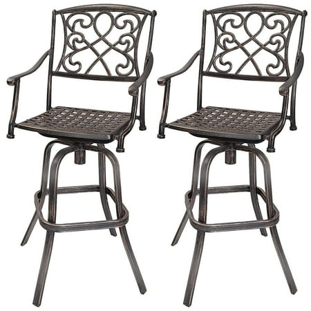 Gymax Set Of 2 Cast Aluminum Swivel Bar Stool Patio Furniture