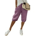 thumbnail image 2 of Ediodpoh Womens Fashion Solid Large Pocket Elastic Casual Pants Pocket Capris Pants for Women Purple#2 XXXL, 2 of 6