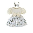 thumbnail image 1 of New Girls Floral Dress With Bow & Headscarf Spring Summer Two Piece Set For Baby, 1 of 7