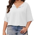 thumbnail image 2 of Plus Size Solid Color V-neck Loose Blouse Short Sleeved Casual Loose Tops, 2 of 4
