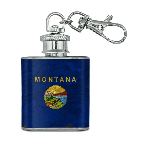 Rustic Montana State Flag Distressed USA Stainless Steel 1oz Mini Flask Key Chain