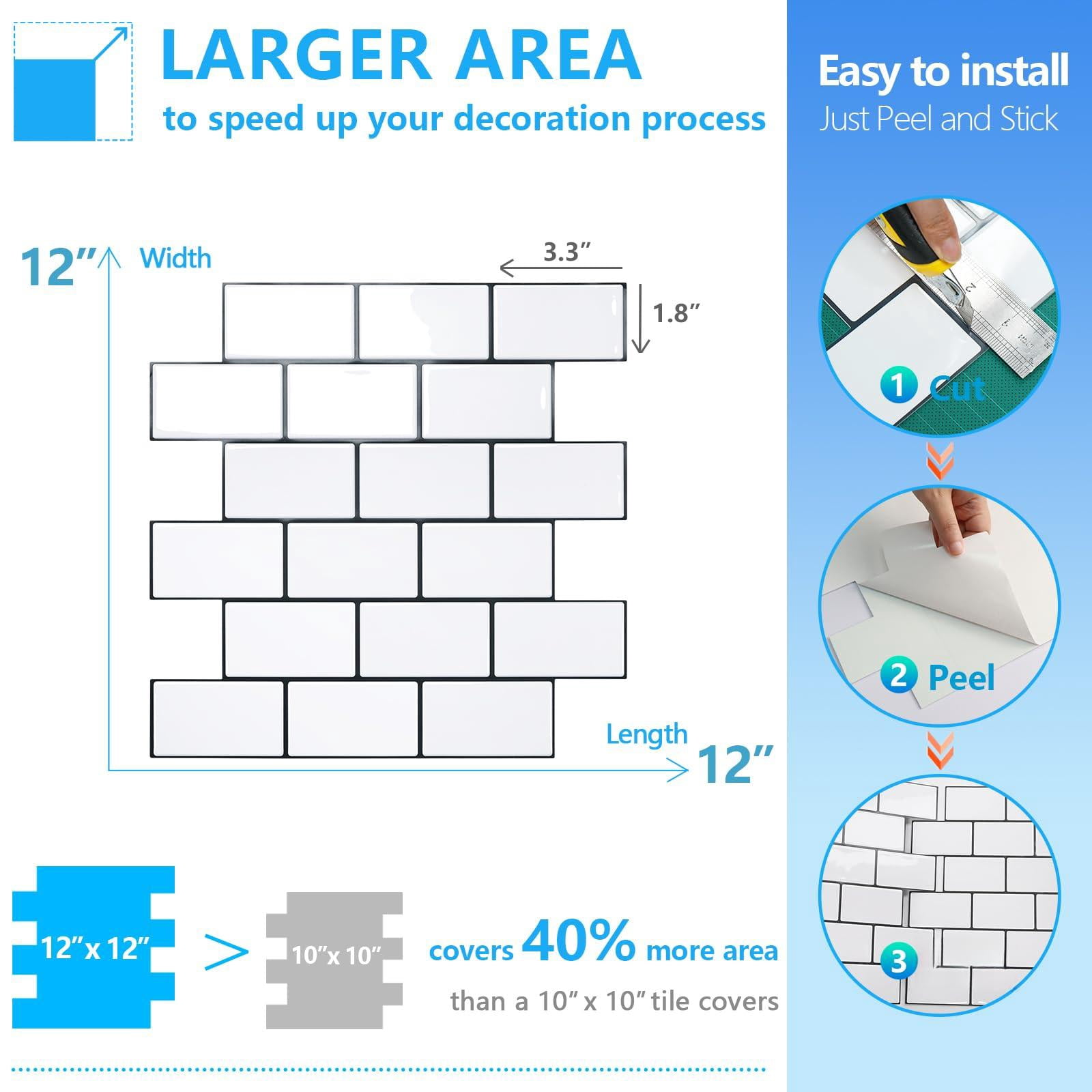 Peel And Stick Backsplash  White Subway Tile On For Kitchen (pack Of 1 Thicker Design)