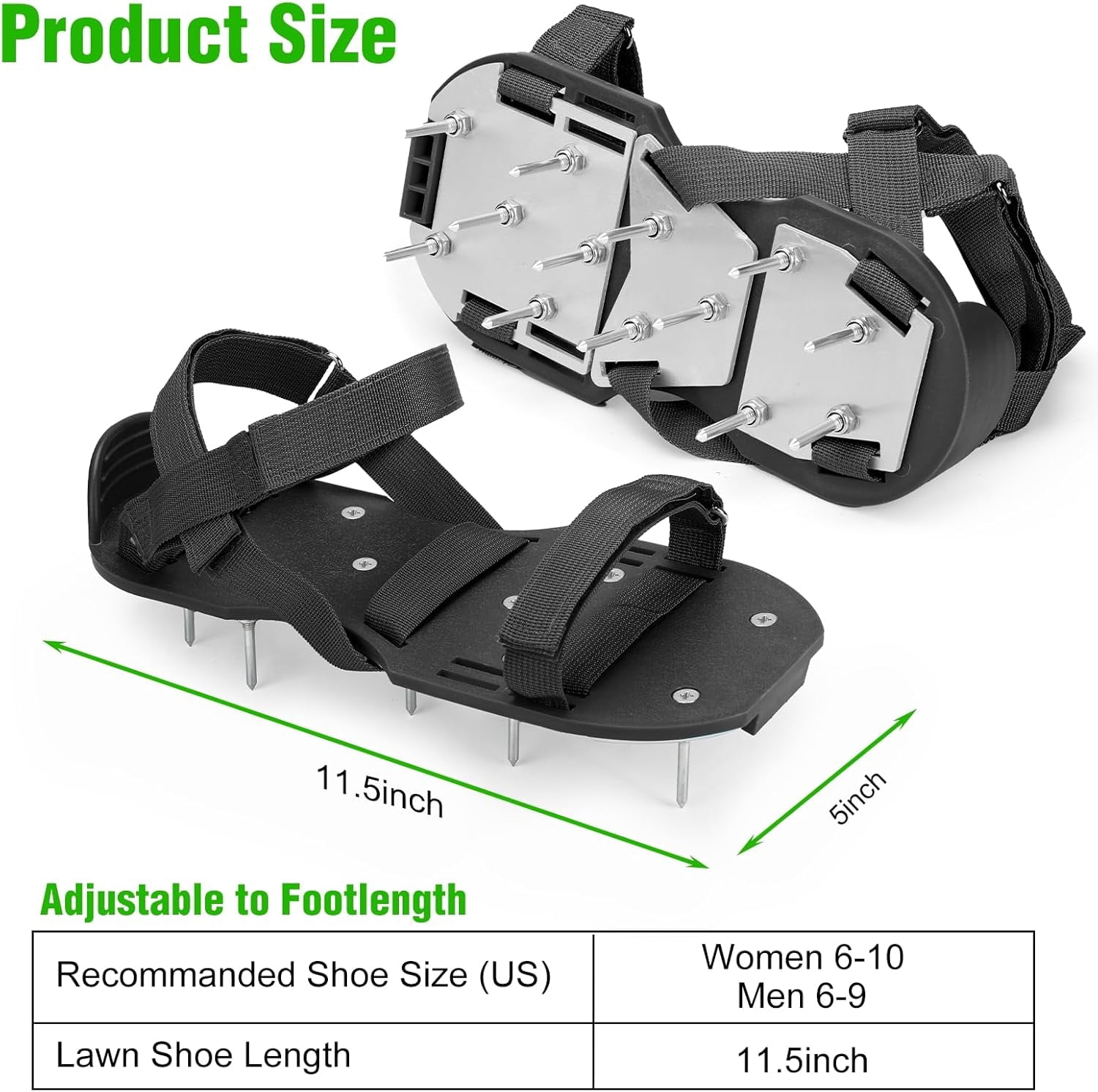 Lawn Aerator Shoes for Grass - Pre-Assembled Soil Yard Tool Aerating Patio Garden, Black