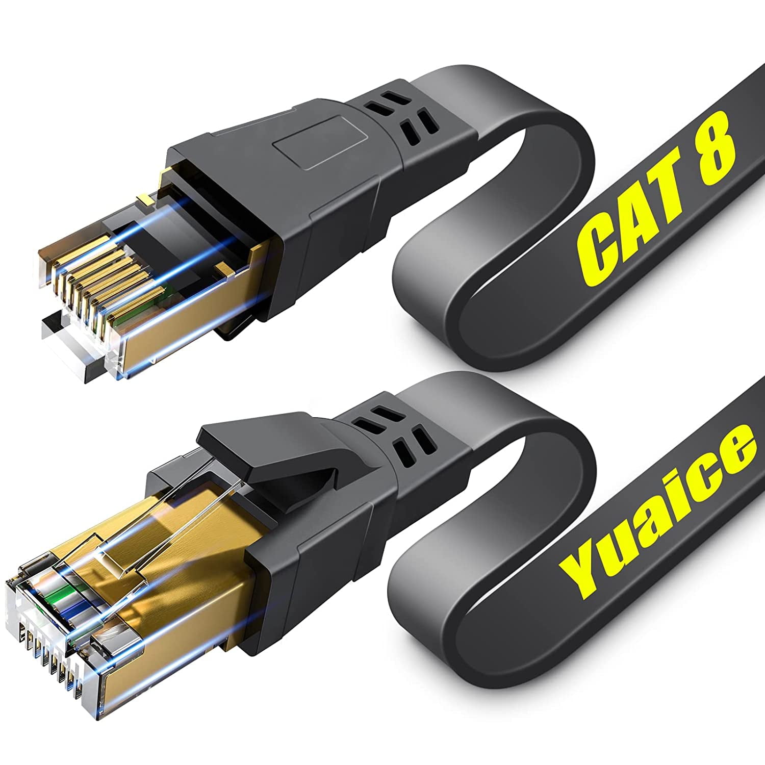 Câble Ethernet Cat 8, cordon de raccordement RJ45 haute vitesse robuste  26AWG, réseau LAN Cat8 plaqué or 40Gbps 15000Mhz