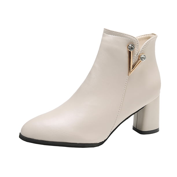 NECHOLOGY Botas Mujer Adulto Femenino Zapatos Botines para mujer Moda mujer Color sólido otoño suela gruesa tacones cuadrados cremallera botines cortos zapatos de punta redonda (White, 7)