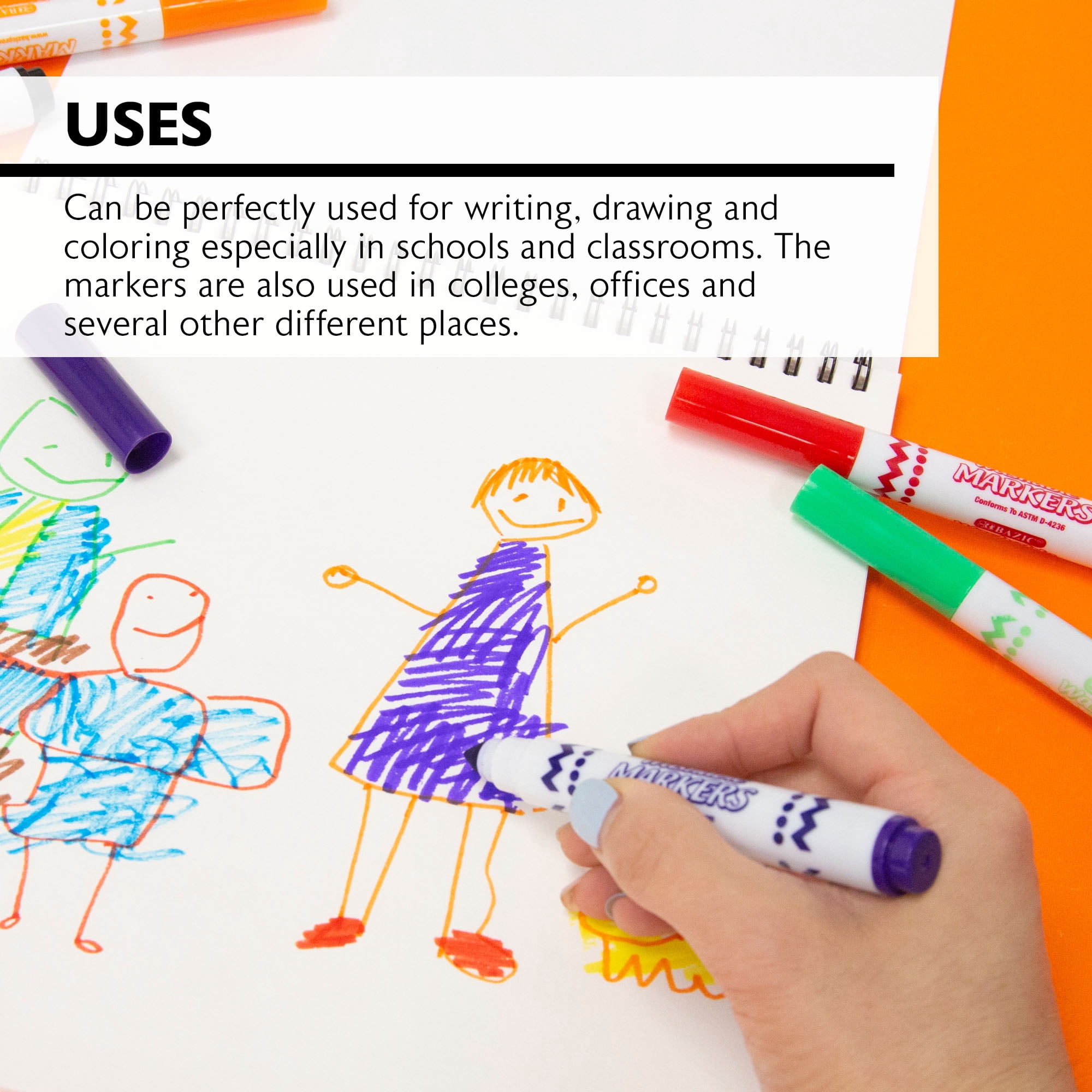 BAZIC Washable Markers 8 Color Jumbo Coloring Marker (8/Pack), 24-Packs