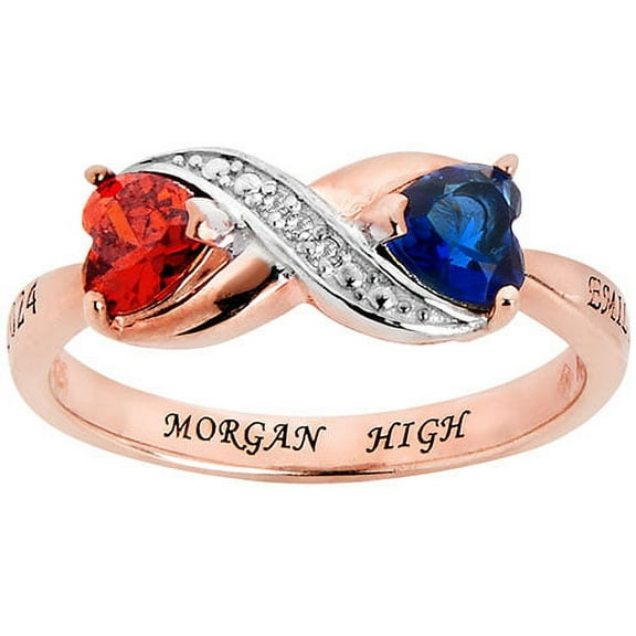 Order Now for 2025 Graduation, Freestyle Double Birthstone Heart Infinity Diamond Accent Class Ring Sterling Silver, Personalized, High School or College