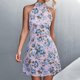 thumbnail image 2 of Moda mujer verano cuello halter impresión casual sin mangas cordón vestido falda Pompotops  qwe13388, 2 of 7