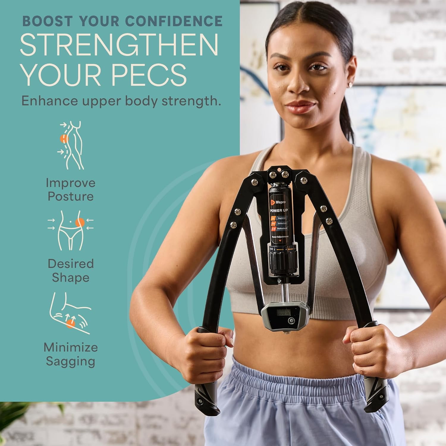 Lifepro Hydraulic Power Twister Arm Exerciser – Adjustable 22–440lb Chest Expander with Smart Rep Counter, Upper Body Strength Trainer for Home Gym Workouts - Gray