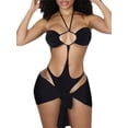 thumbnail image 1 of VISgogo - Conjunto de 2 piezas de verano para mujer, color sólido con recortes y corbata halter + conjunto de minifalda envuelta VISgogo moda, 1 of 6