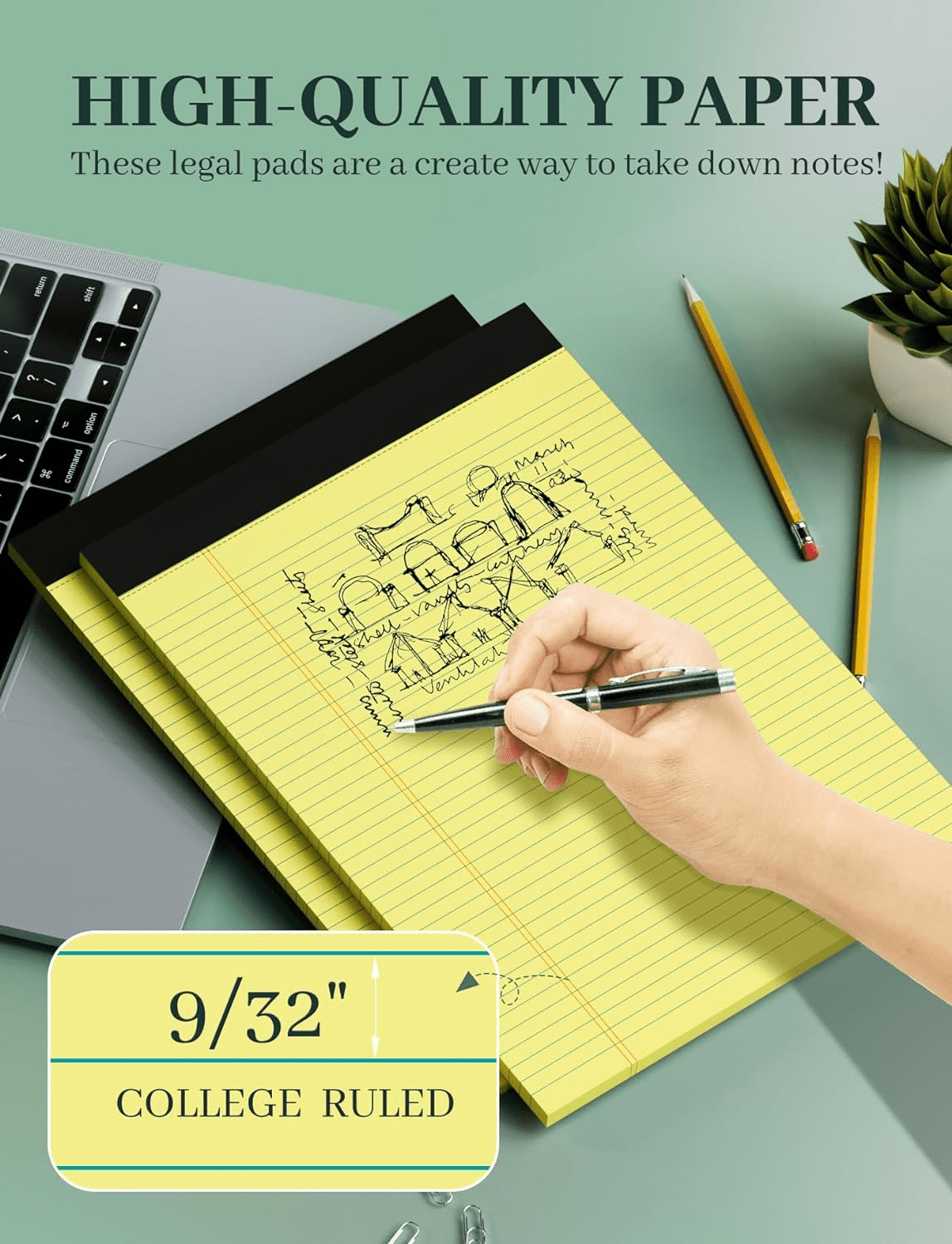 30 Pack Yellow Legal Pads 8.5 x 11 College Ruled Lined Writing Note Pads 8.5 x 11