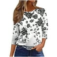 thumbnail image 2 of Njagoc3 Womens Black Floral Print Top, 3/4 Sleeve, Loose Fit, Edgy Spring & Summer Daily Wear, 2 of 6