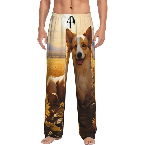 Balery Pastoral Sunflower Corgi Pantalones de pijama para hombre, pijama ultraligero, pantalón de descanso-3X-Large