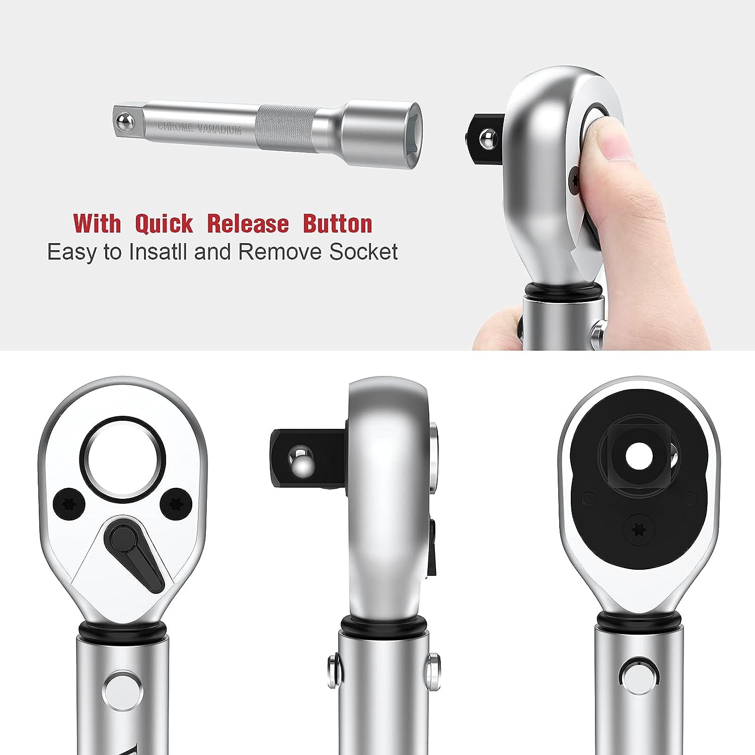 VANPO Click Torque Wrench 1/2 inch, 20-160Ft.lbs Socket Ratchet Set 2 Extensions 75 mm,125 mm, 5 sockets 17 mm,19 mm,21 mm,23 mm,24 mm
