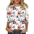 thumbnail image 2 of Uootdi Patriotic Tees for Women USA Flag Floral Print 3/4 Sleeve Top Soft Breathable Independence Day Outfits Gift, 2 of 7