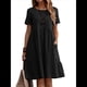thumbnail image 1 of Vestido Camisero de y Algodón de Verano para Mujer, Informal, Holgado, con Cuello Redondo, Corta, Midi y Bolsillos Negro XL, 1 of 7