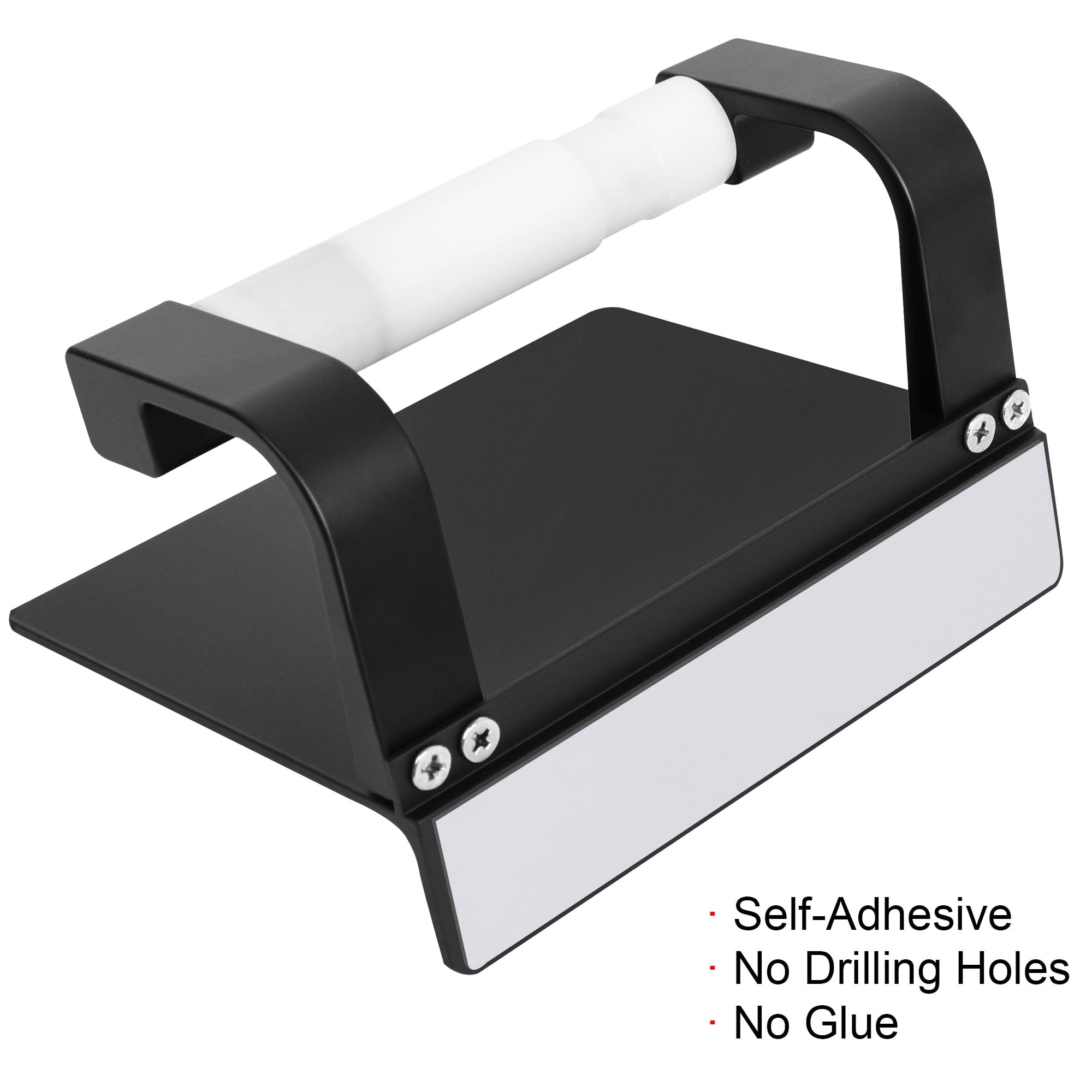 Unique Bargains Toilet Paper Holder with Phone Shelf No Drilling Bathroom Tissue Holder Black