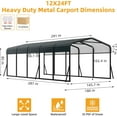 thumbnail image 2 of 12' x 24' Heavy-Duty Metal Carport with Galvanized Steel Roof, Powder-Coated Steel Frame, Black, 2 of 8