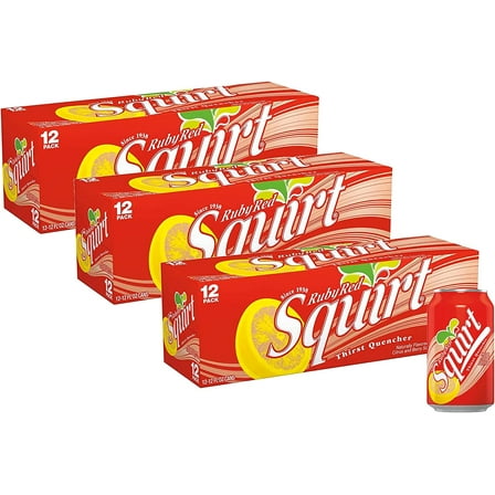 Squirt Ruby Red Grapefruit Soda Soft Drink Cans - 3 Cases (36 Count)