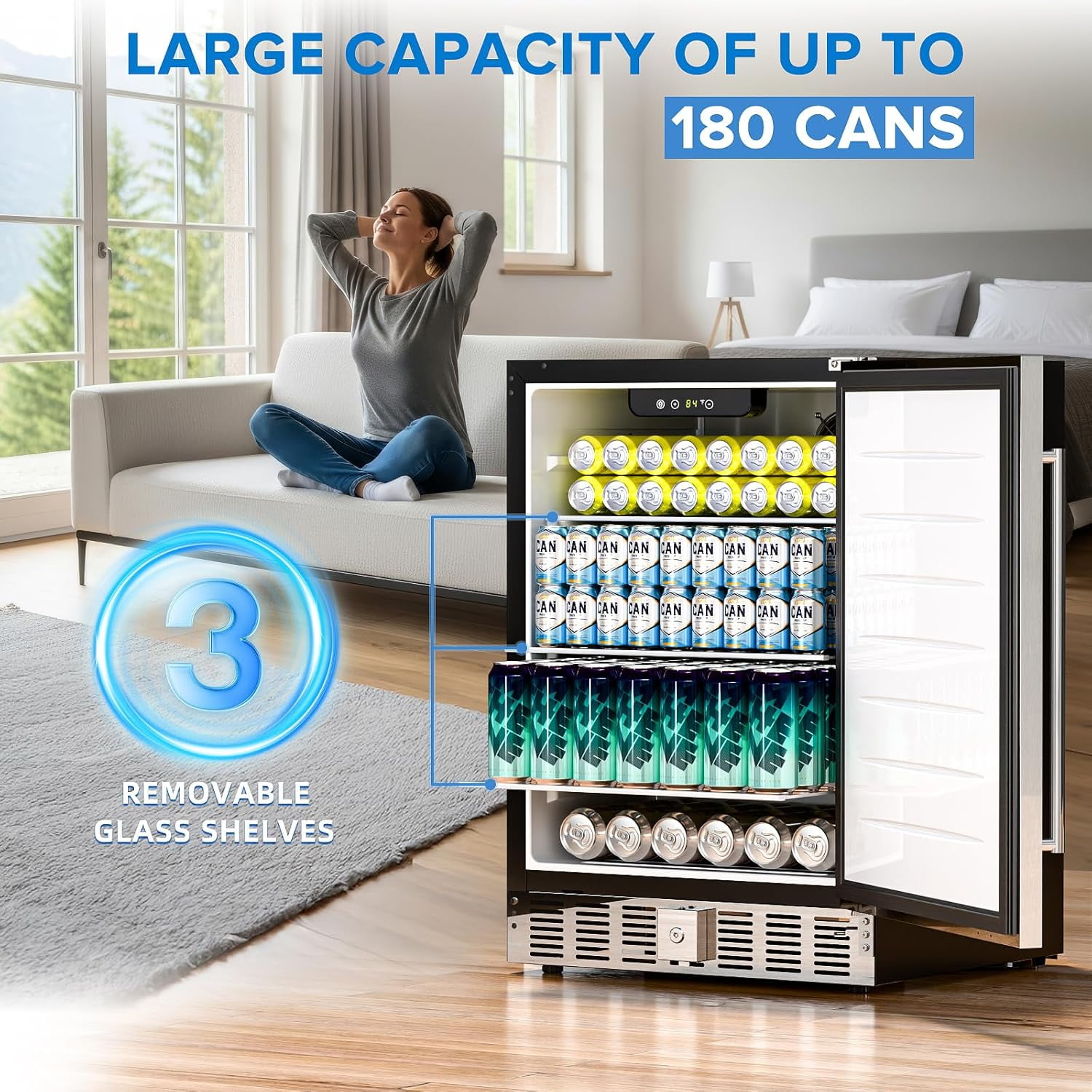 FREE VILLAGE 24 inch Outdoor Beverage Refrigerator,5 Cu.ft / 180 Cans Stainless Steel Mini Fridge for Undercounter or Freestanding,32-50°F Fast Cooling Wine Cooler for Home Patio Kitchen Bar