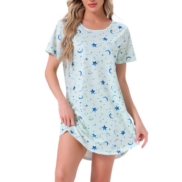 Camisón T-shirt de mujer Inspire Chic, vestido de pijama, colorido, a rayas, con mangas cortas, camisón XL, estrella y luna