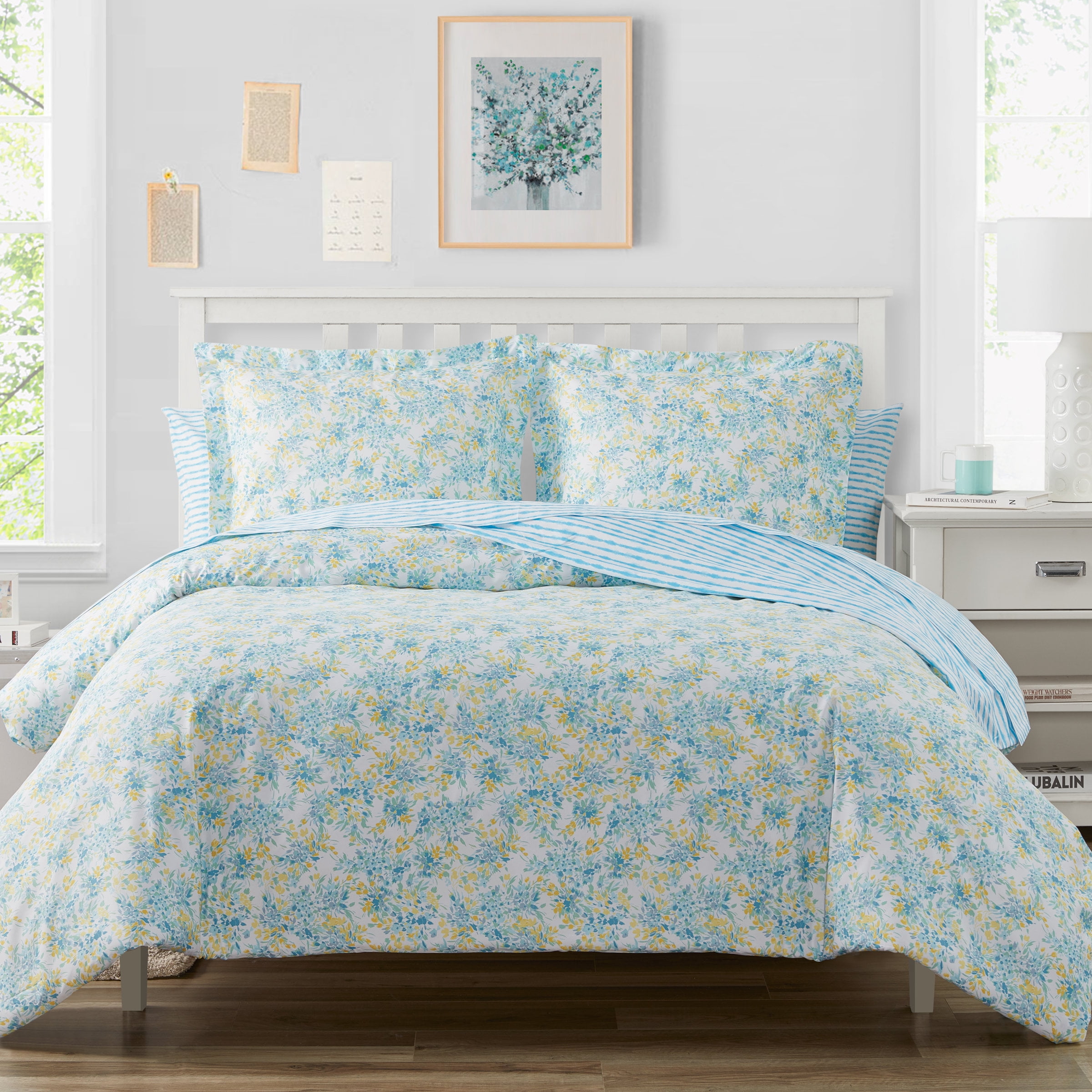 Poppy \u0026 Fritz Happy Floral Bright Blue King Duvet Cover Set
